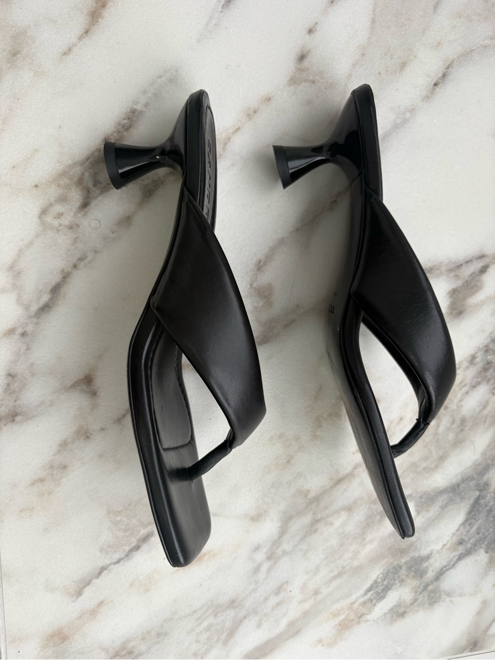 Sandro Black Leather Thong Heeled Sandals Size 40 - Picture 10 of 13